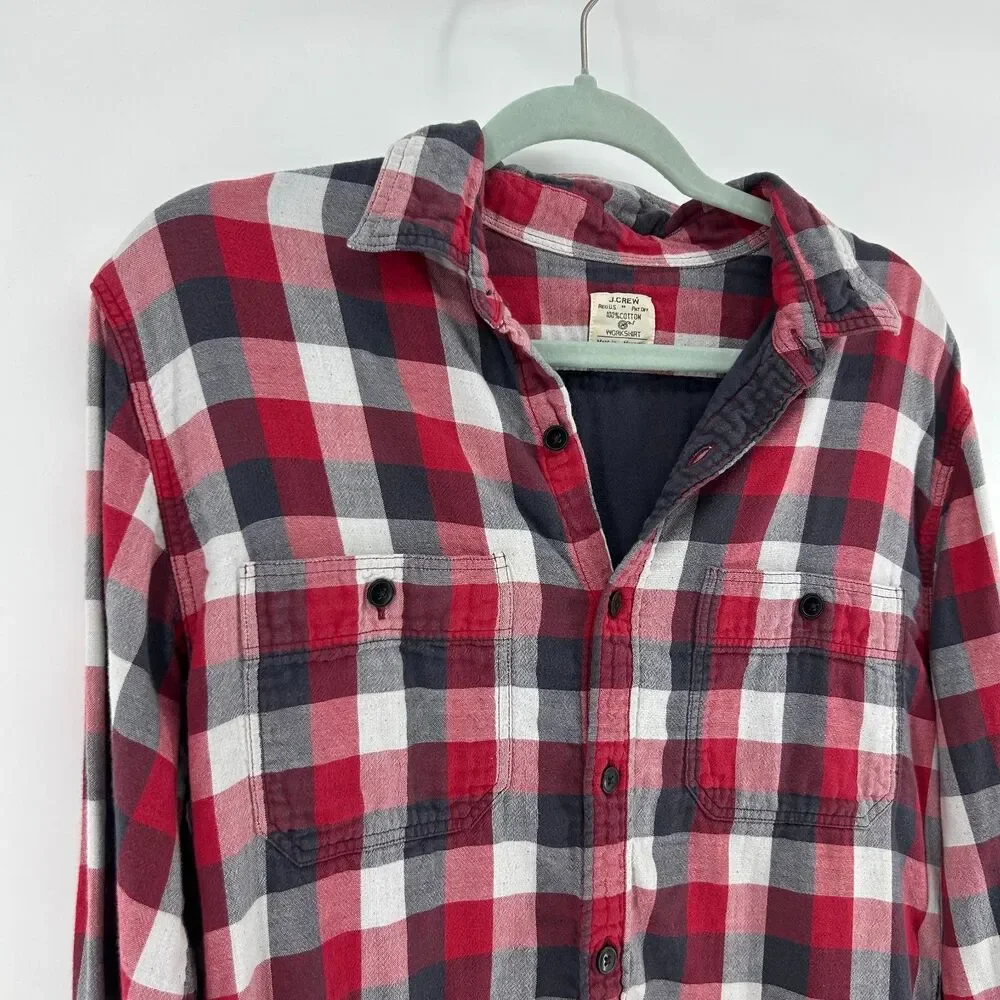 Vintage J.Crew Plaid Workshirt Men’s M 100% Cotton Red Black Button Up Top